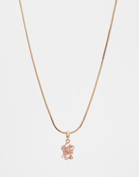 Cadena Corta con Dije Strass Collar Con Dije Floral Con Cubic Zirconia - Dorado