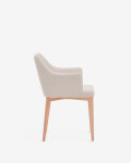 Silla Croft de chenilla y patas de madera maciza de fresno beige