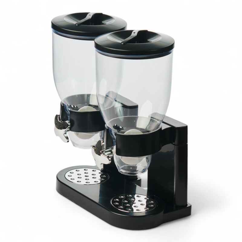 Dispensador De Alimentos Secos Cereales Almacenamiento Doble Negro