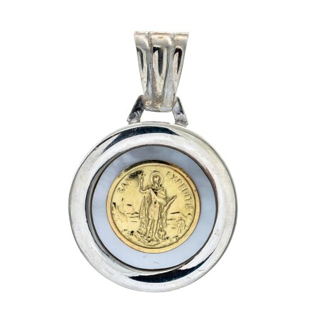 Medalla religiosa de plata 925, double en oro 18 ktes y nácar, SAN EXPEDITO. Medalla religiosa de plata 925, double en oro 18 ktes y nácar, SAN EXPEDITO.