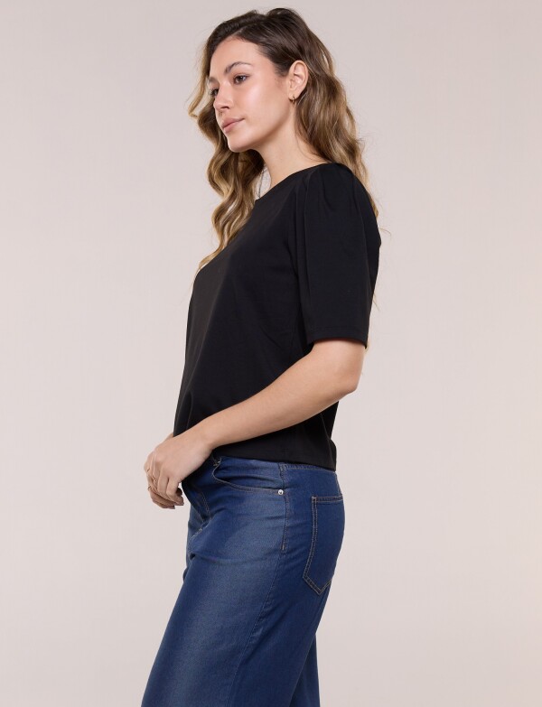 Remera De Algodón Con Mangas Abullonadas NEGRO
