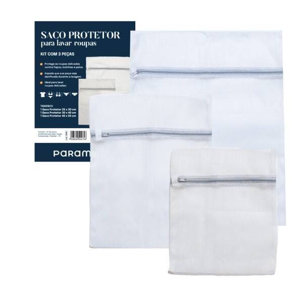 BOLSAS PROTECTORAS PARA LAVAR ROPA KIT CON 3 PIEZAS BLANCO