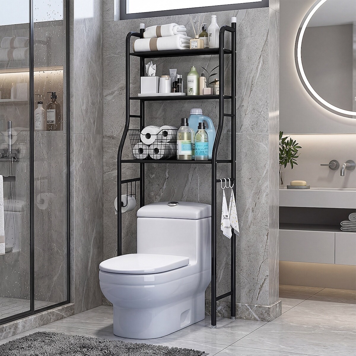 Estantes Armario Mueble Organizador Baño Inodoro Metal Acero Imback Color Negro 
