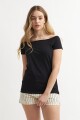 Remera manga corta off shoulder NEGRO
