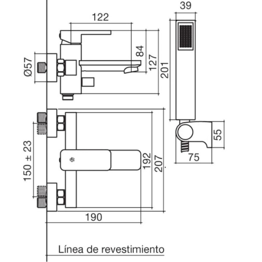 Grifería de Ducha Monocomando Exterior con Teléfono Cromado Linea Sabina Grifería de Ducha Monocomando Exterior con Teléfono Cromado Linea Sabina