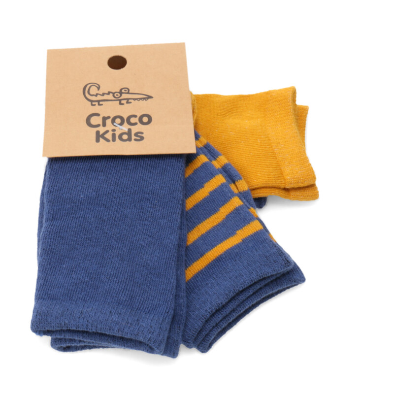 Medias Croco Kids Media Solid/Stripes pack X3 Amarillo Mostaza / Azul