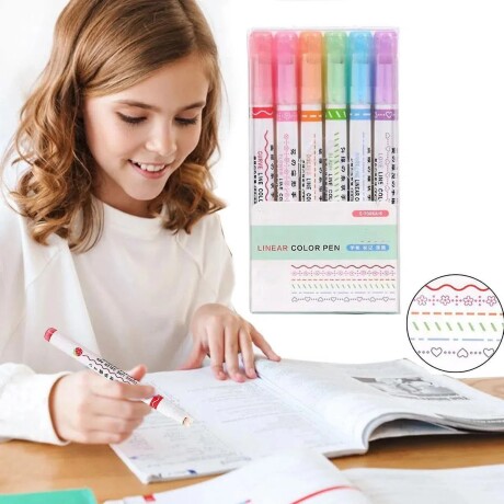 SET DE 6 MARCADORES CON PUNTA Y RODILLO DISEÑOS VARIADOS 7*13.5CM 001