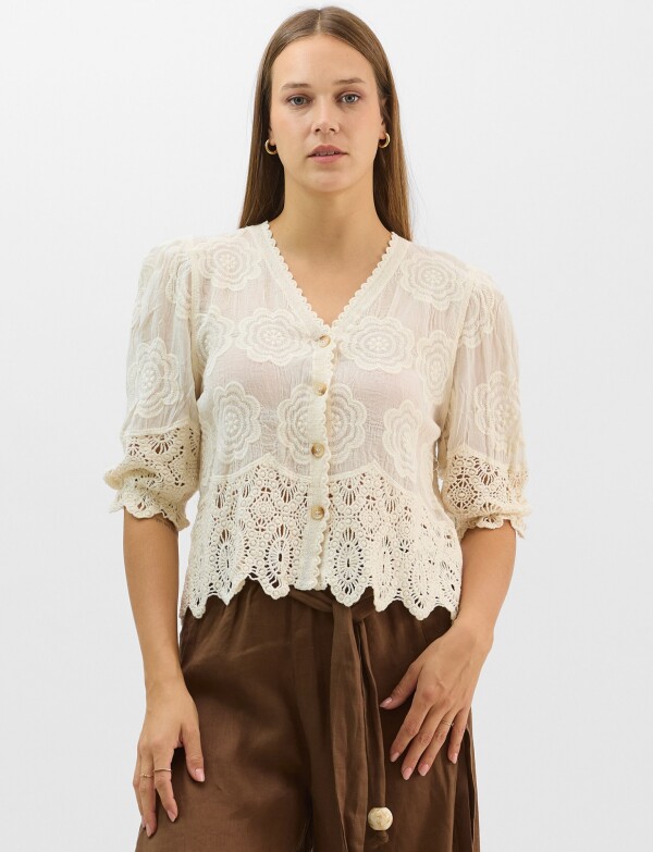 Blusa Bordada Puntilla CRUDO