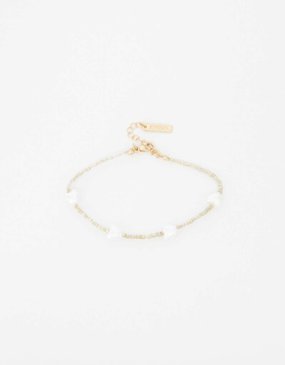 Pulsera Flexible Con Beads Y Perlas - Dorado 