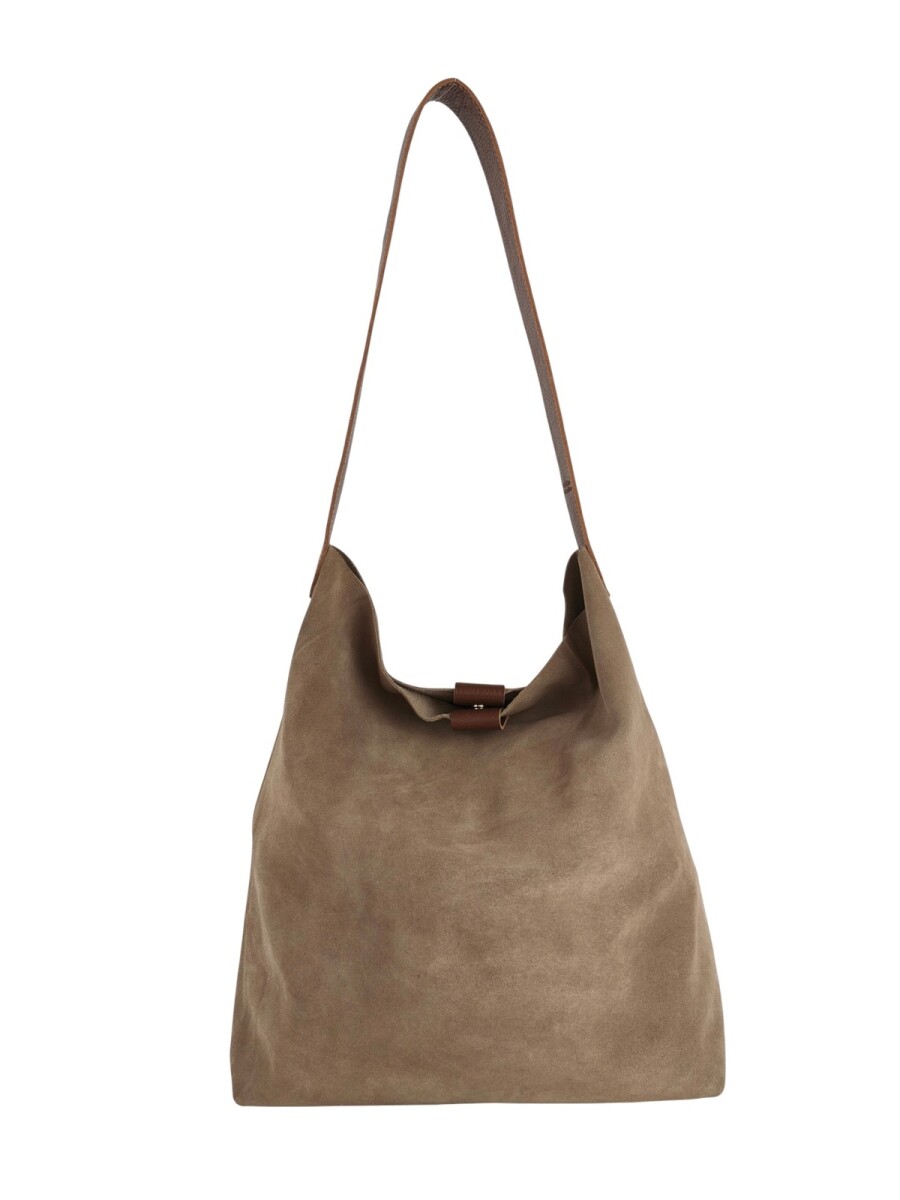 Tote bag de cuero con gamuza - Beige 