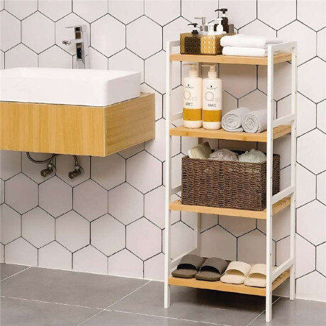 Estanteria 4 Tablas 32X32X108 Cm Bamboo Con Blanco