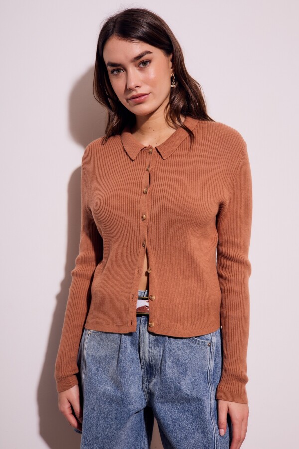 Cardigan Cuello Polo Mocha