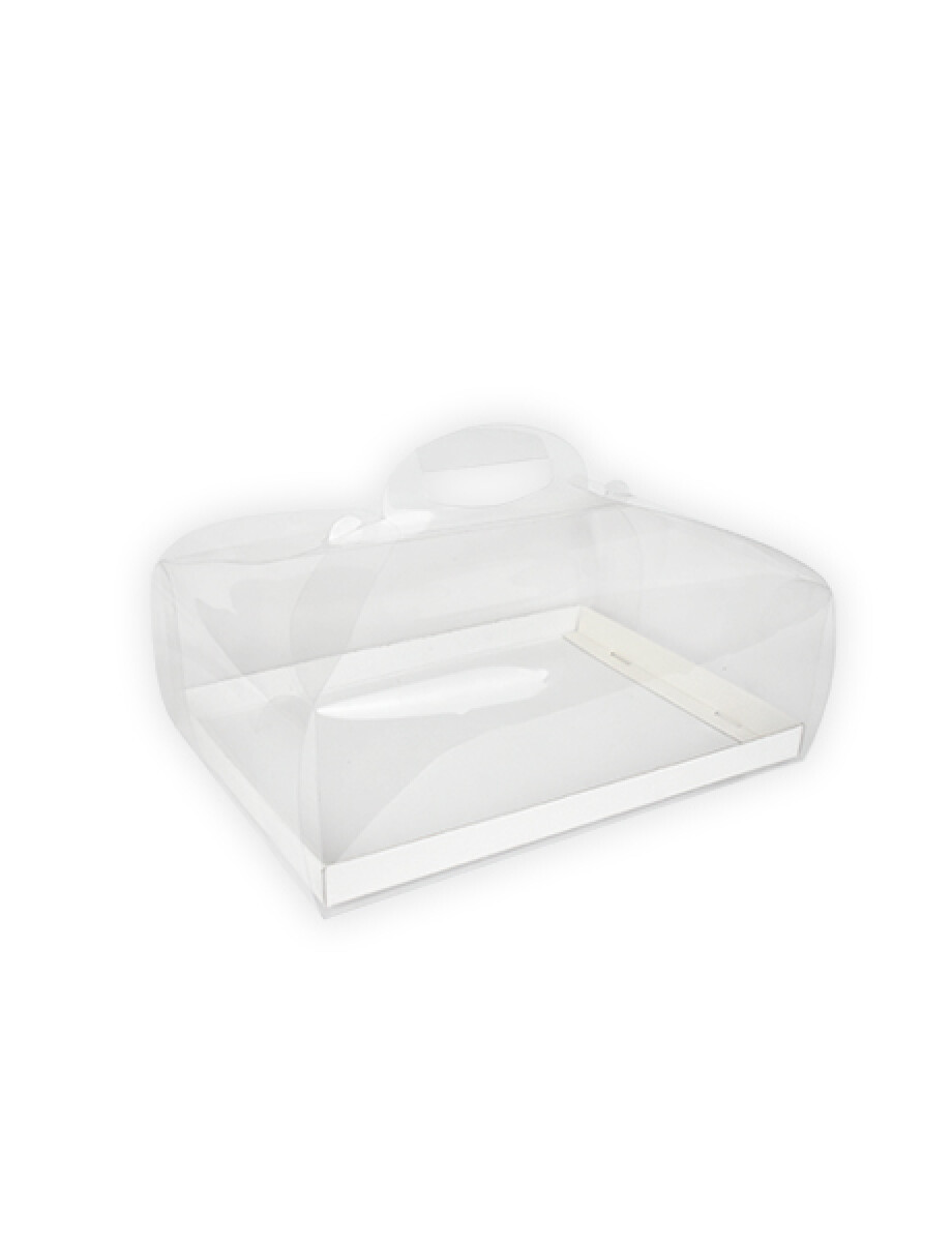 CAJA TORTA C/BASE 34X24X12 cm - TRANSPARENTE BASE PELLE BIANCO 