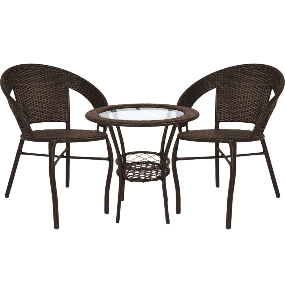 Set Juego De Jardín Mesa + 2 Sillas Rattan Exterior - Marron 