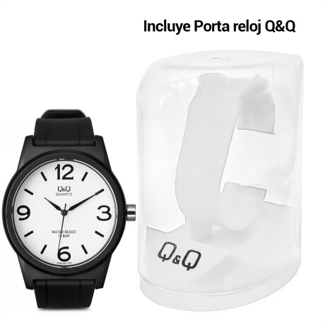 Reloj Q&Q PVC Unisex Análogo Negro Correa De Silicona Blanco
