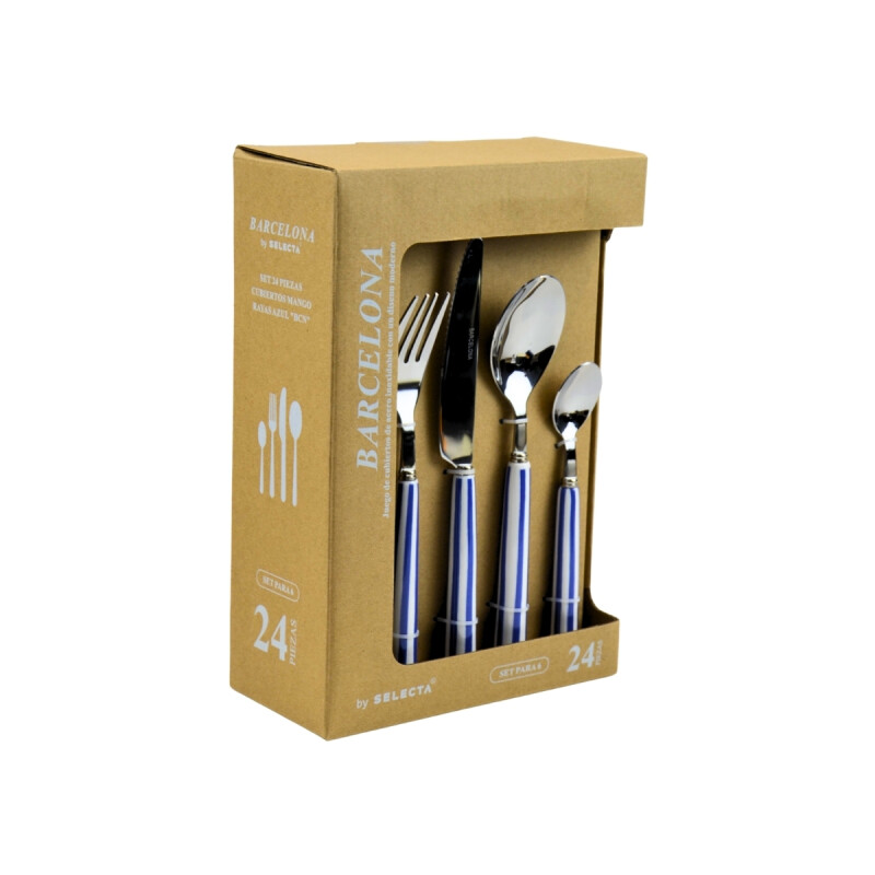 Set 24 Piezas Cubiertos Mango Rayas AZUL