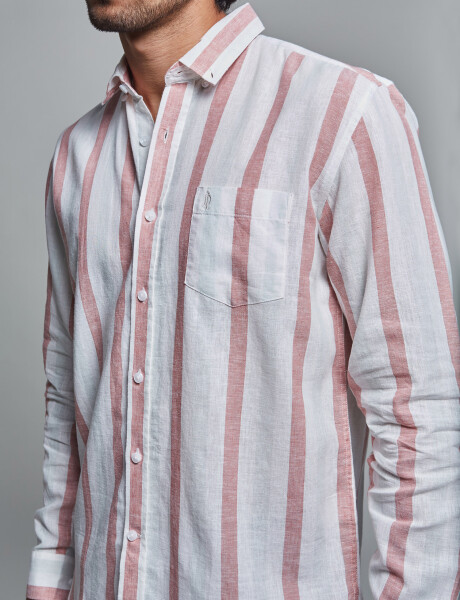 Camisa lino rayada rosa