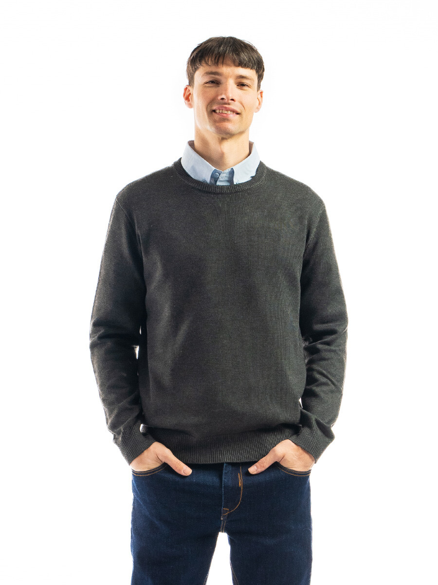 Sweater BPR Cuello Base - Gris Oscuro Melange 
