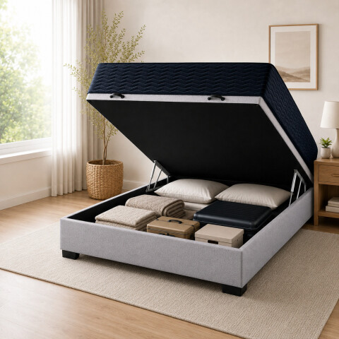 Sommier Baúl 2 Plazas Gris con Colchón Linde Zafiro 140x190 Firme Sommier Baúl 2 Plazas Gris con Colchón Linde Zafiro 140x190 Firme