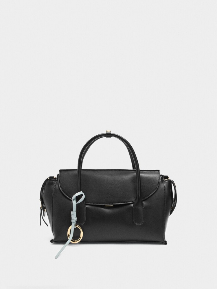 Bolso Tote Liso Con Solapa negro