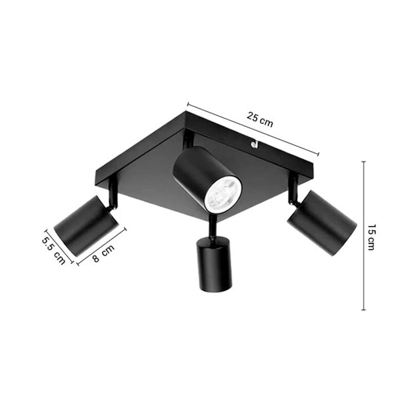 ARTEFACTO LETICIA ADOSAR SQUARE ORIENTABLE (X4) Luminaria de Techo Leticia Cuadruple Negro