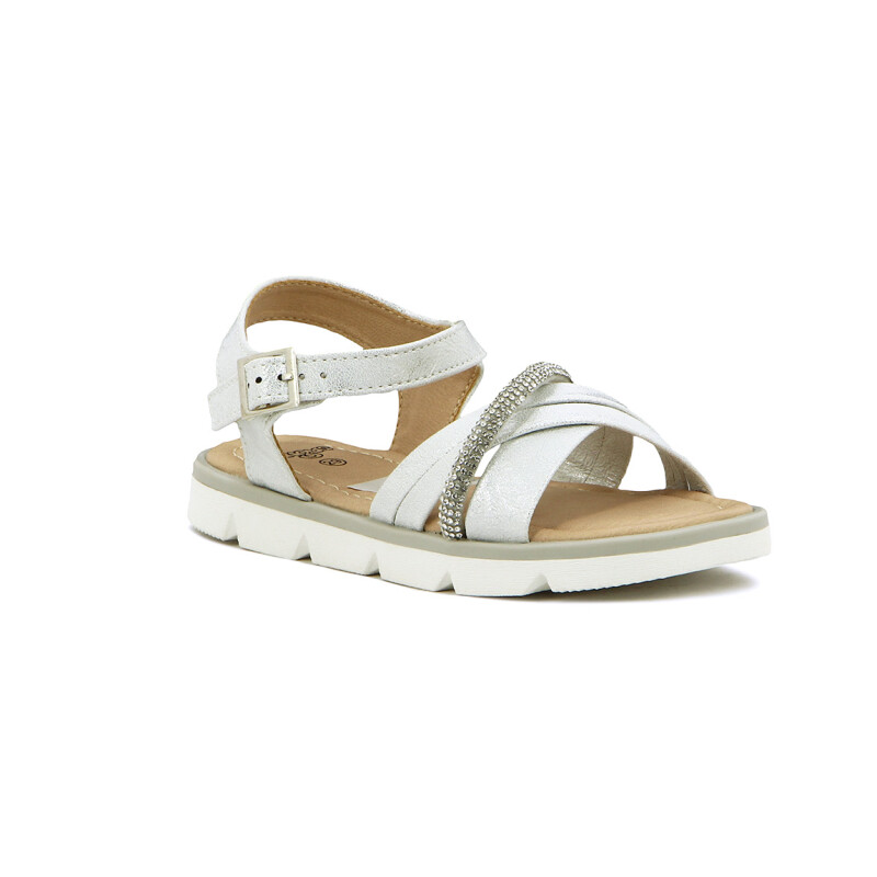 Sandalia Niñas Angus Tiras Cruzadas Con Hebilla Blanco