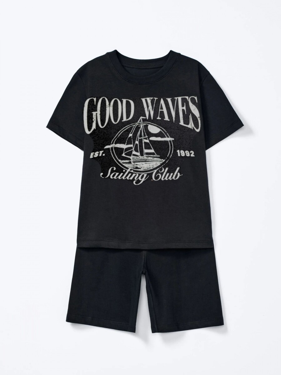 CONJUNTO DE NIÑO MANGA CORTA CON BERMUDA - NEGRO 