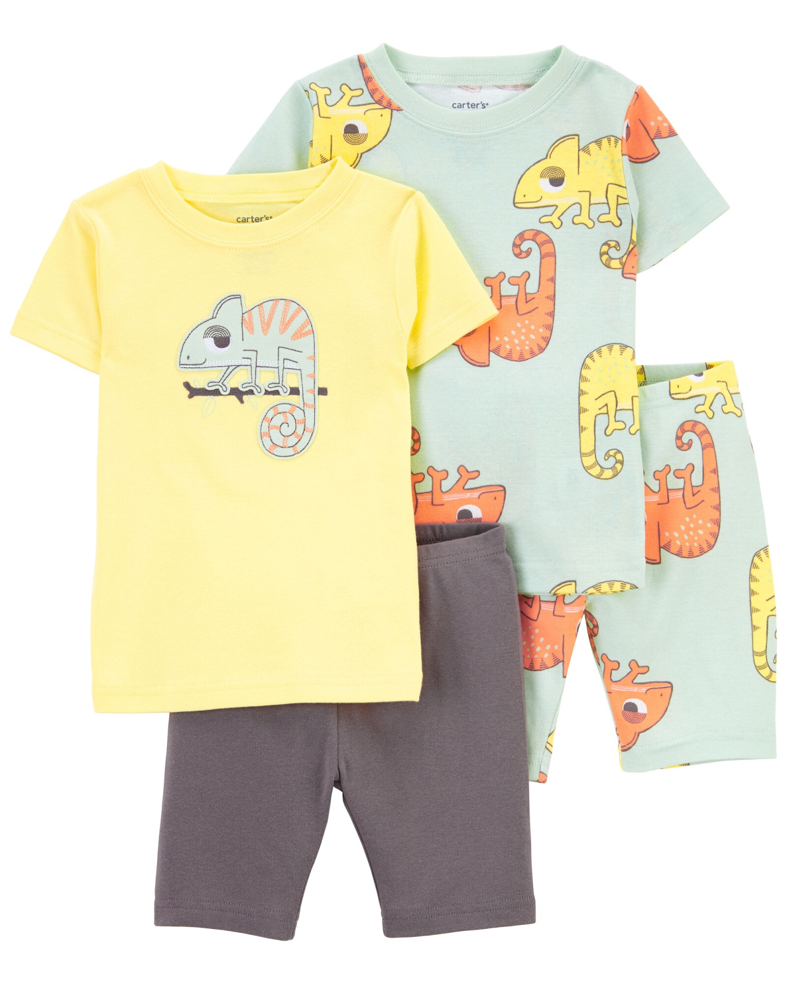 Pijama cuatro piezas de algodón dos remeras y dos bermudas Sin color