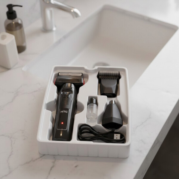 Afeitadora Cortadora De Pelo Barba inalámbrica HTC 3 En 1 Color Negro