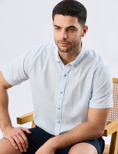 CAMISA RAYADA DE LINO Celeste