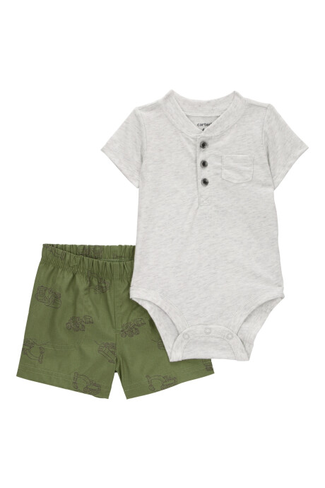 Set dos piezas de algodón, short y body henley Sin color