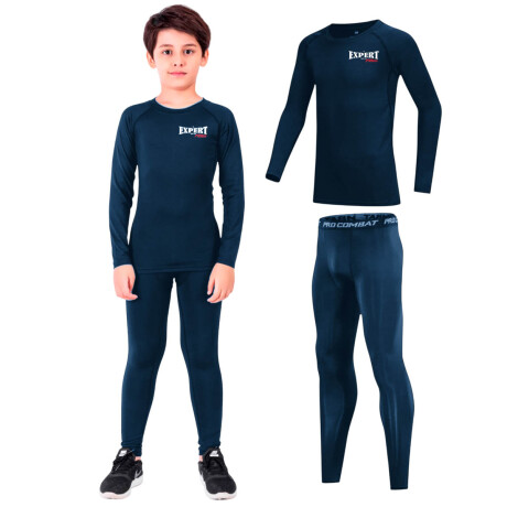 Conjunto Deportivo Camiseta termica Calza Niños X3 Azul