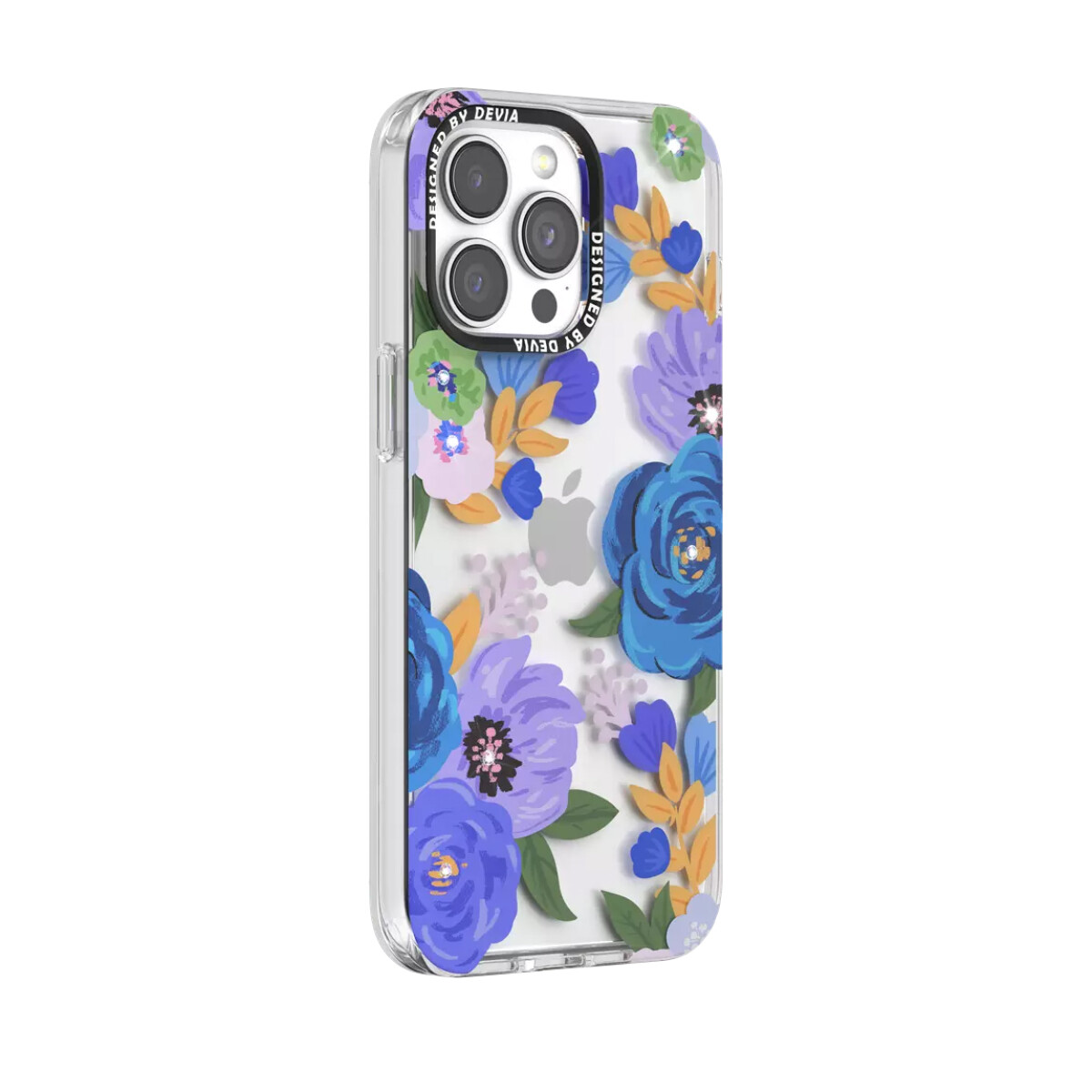 Protector Case Floral con Brillos Flower Series Devia para iPhone 15 Pro - Transparente 