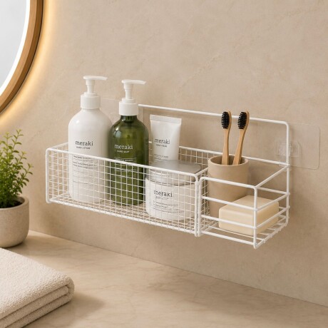 Estante Organizador Metálico Multiuso de Pared con Ventosa - BLANCO Estante Organizador Metálico Multiuso de Pared con Ventosa - BLANCO