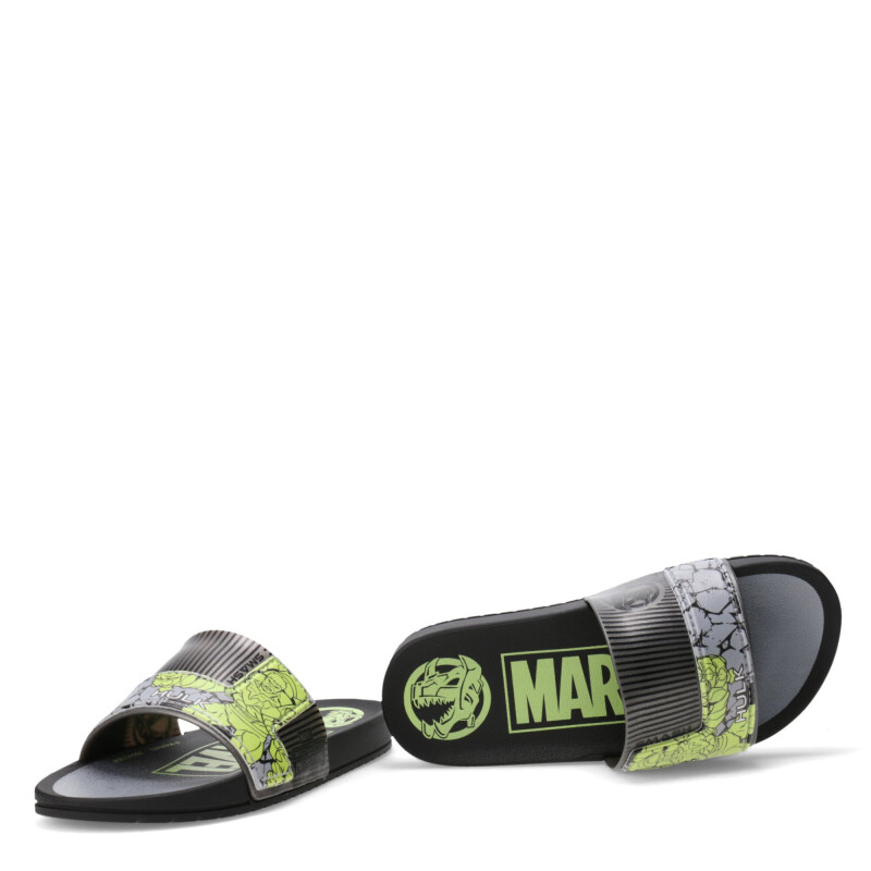 Sandalias Infantiles Marvel Smash Slide Hulk Kids Negro - Plateado - Verde