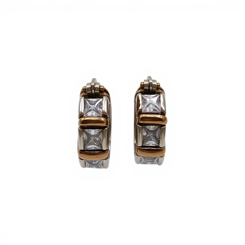 Caravanas Aro - Plata y oro- Piedra Zirconia -CA5153 conpiedra
