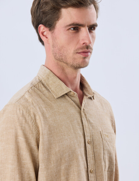 CAMISA LISA DE LINO Camel