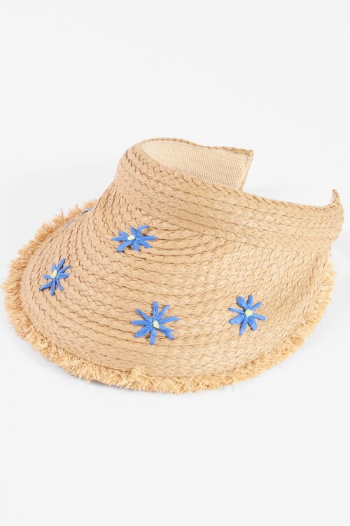 Visera flor bordada beige