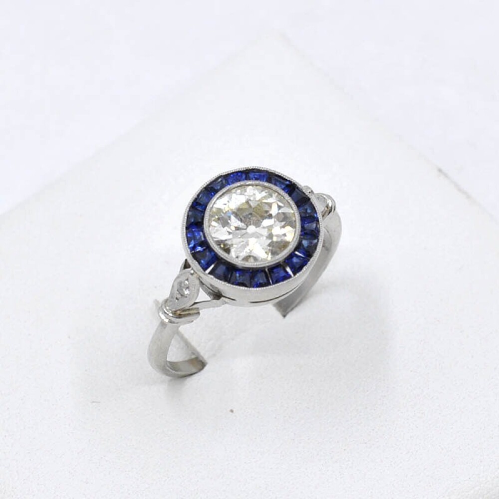Anillo Platino, Brillante Y Zafiros Sintéticos Anillo Platino, Brillante Y Zafiros Sintéticos