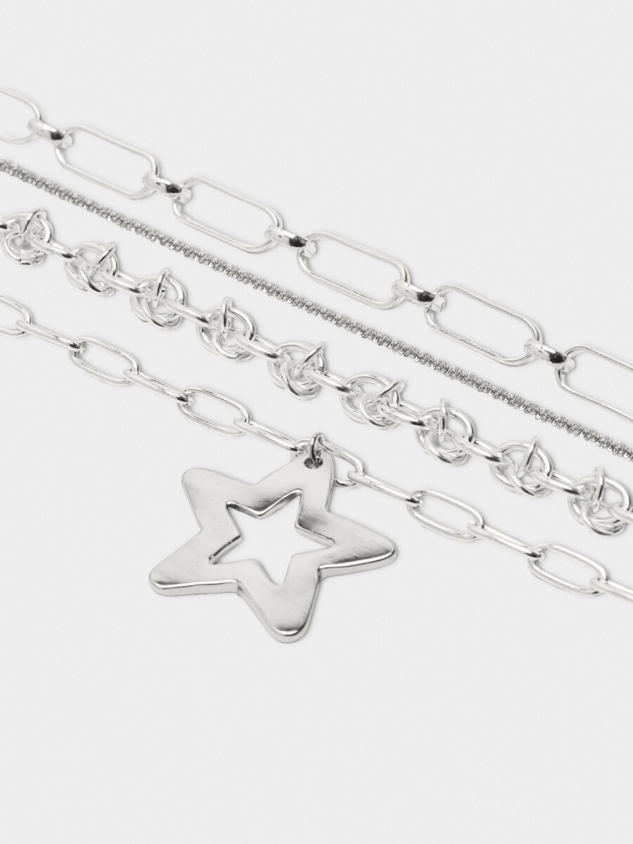 Set De Collares De Eslabones Con Estrella plateado