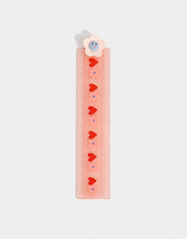 Útiles Varios Glitter Regla Doble Corazones - Rosa Claro