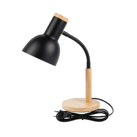 LAMPARA NEGRA C/BASE MADERA P/MESA 42CM Unica