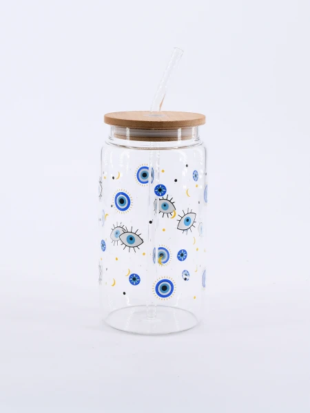 VASO VIDRIO CON SORBITO Y TAPA BAMBOO TRANSPARENTE