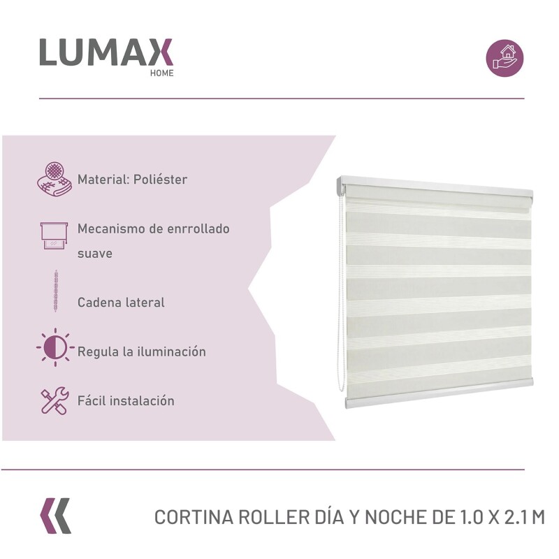 Cortina Roller Día Y Noche Lumax 1.0 X 2.1 M Gran Calidad Blanco