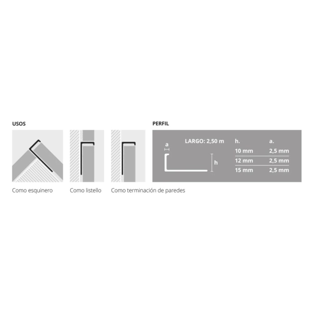 Varilla en L aluminio Peltre 10mm x 2,5m Varilla En L Aluminio Peltre 10mm X 2,5m