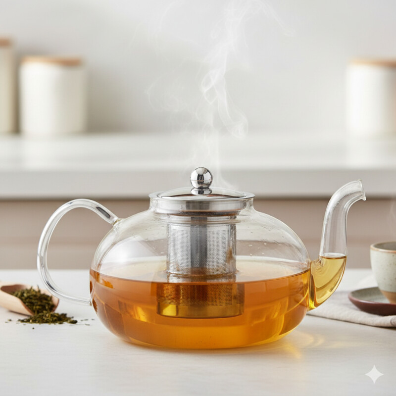 Tetera De Vidrio Borosilicato 1.5l Con Filtro Acero Inoxidable Sin Color