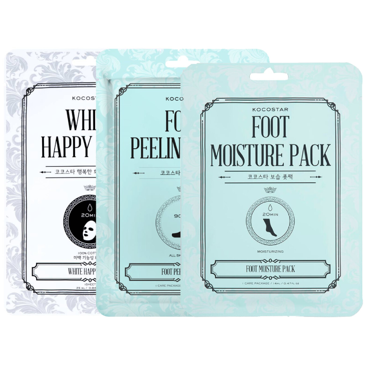 Cofre Kocostar White Happy Mask + Moisture Foot Mask + Foot Peeling Mask 