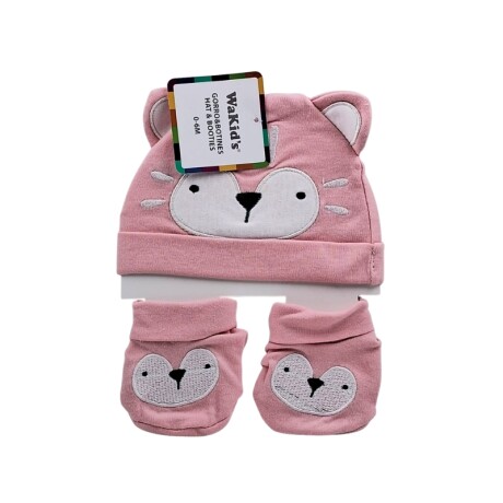 Gorro y botines en algodón para bebé 0-6m Zorrito Rosa