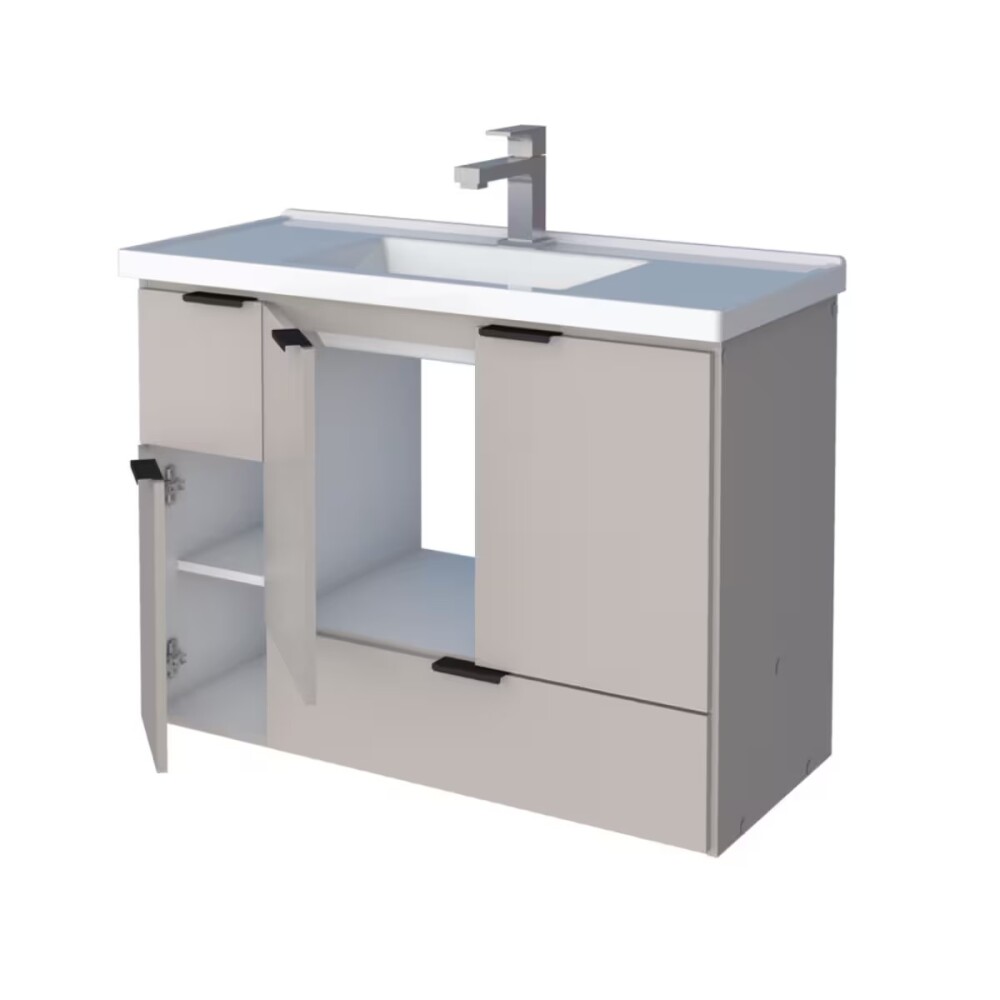 Mueble de baño suspendido Orquidea Beige 80 cm con bacha de resina Mueble De Baño Suspendido Orquidea Beige 80 Cm Con Bacha De Resina