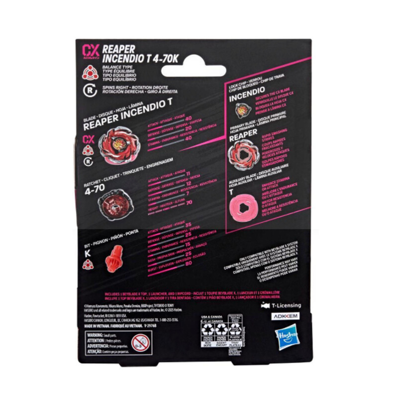 Beyblade X Xtreme Trompo + Lanzador hASBRO CX Reaper Incendio T 4-70K